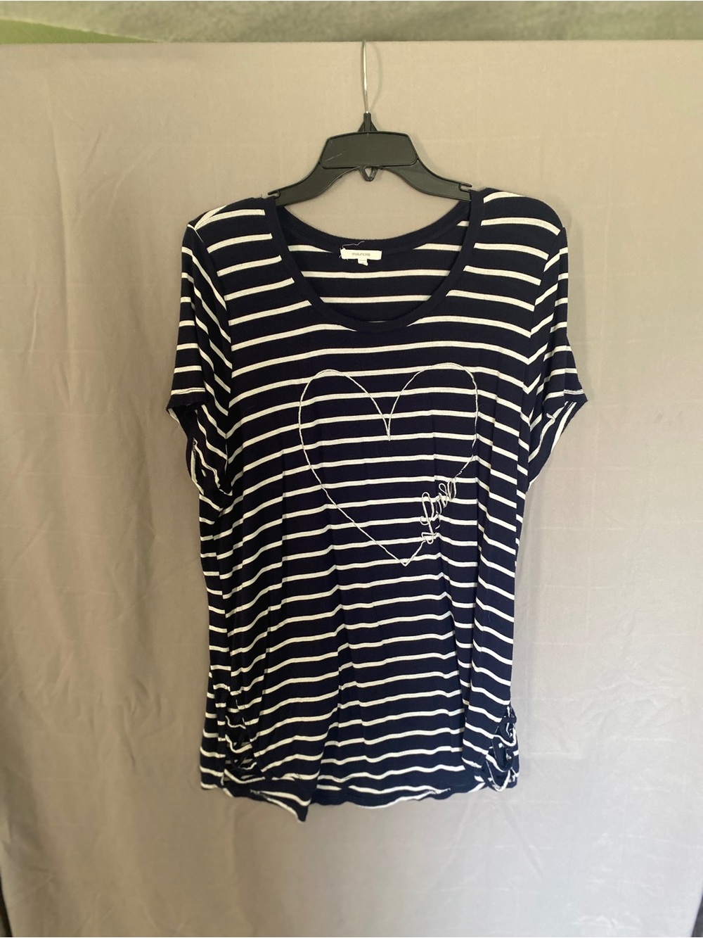 Maurices Navy and White Striped Tee with Embroidered Heart